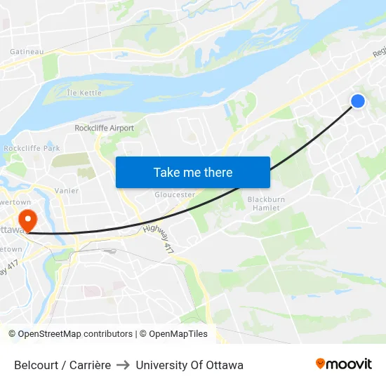 Belcourt / Carrière to University Of Ottawa map
