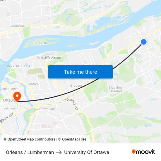 Orléans / Lumberman to University Of Ottawa map