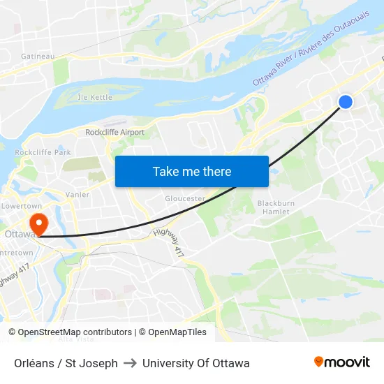 Orléans / St Joseph to University Of Ottawa map