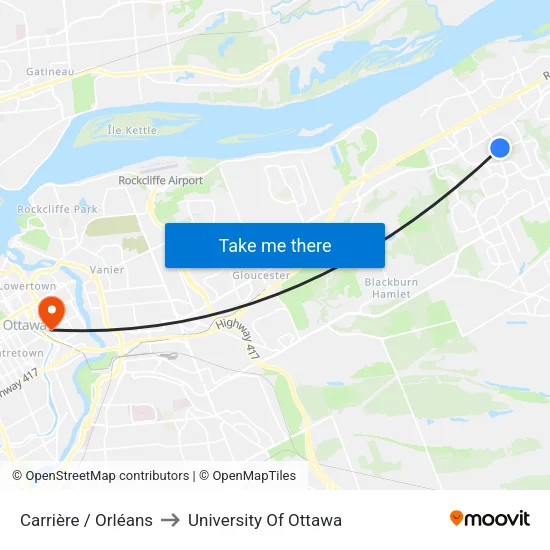 Carrière / Orléans to University Of Ottawa map