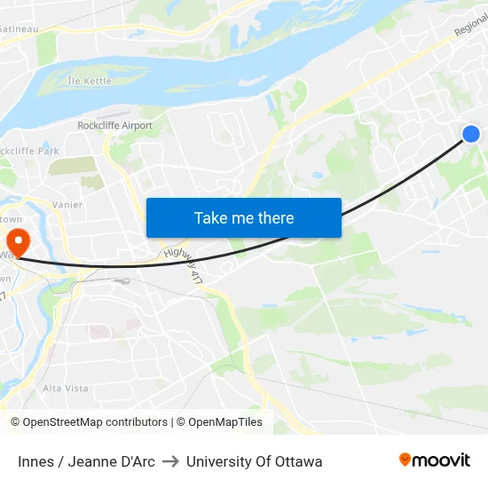 Innes / Jeanne D'Arc to University Of Ottawa map