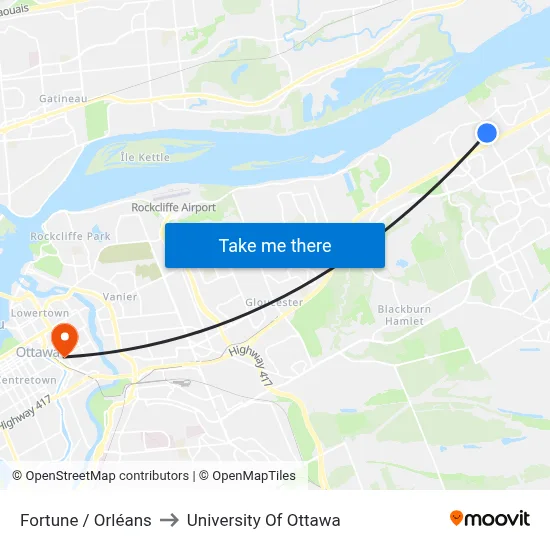 Fortune / Orléans to University Of Ottawa map