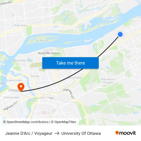 Jeanne D'Arc / Voyageur to University Of Ottawa map