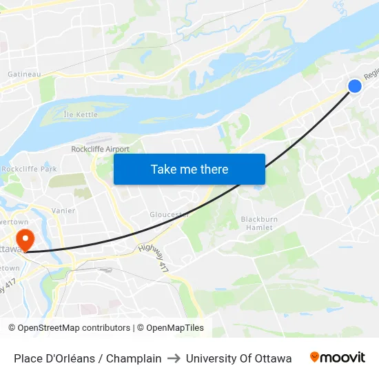 Place D'Orléans / Champlain to University Of Ottawa map