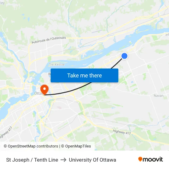 St Joseph / Tenth Line to University Of Ottawa map