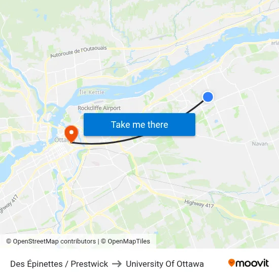 Des Épinettes / Prestwick to University Of Ottawa map