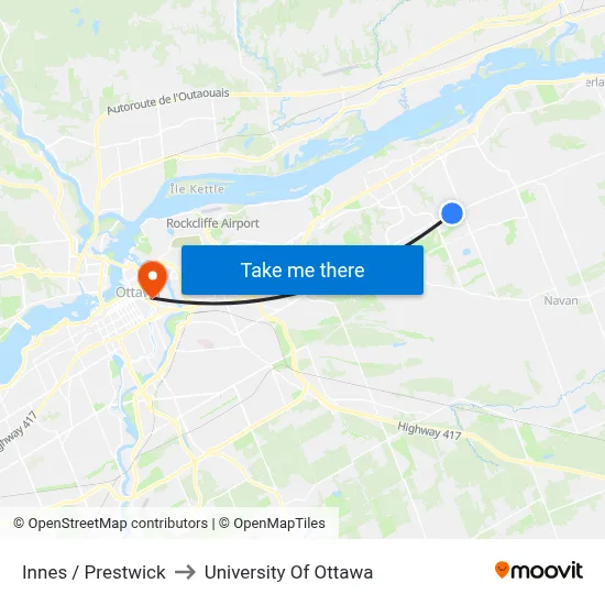 Innes / Prestwick to University Of Ottawa map