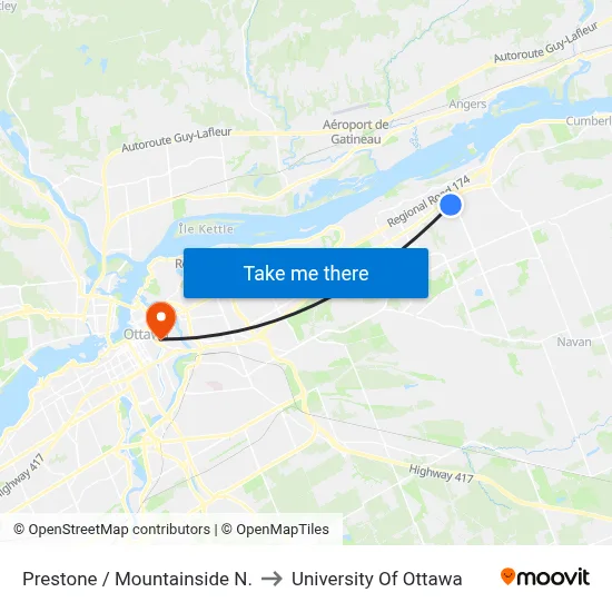 Prestone / Mountainside N. to University Of Ottawa map