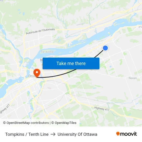 Tompkins / Tenth Line to University Of Ottawa map