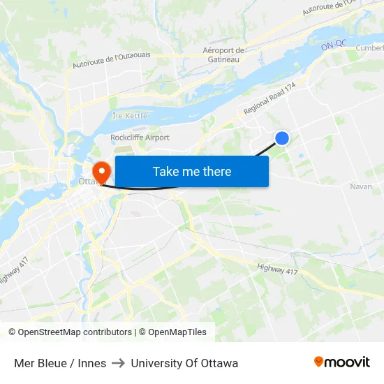 Mer Bleue / Innes to University Of Ottawa map