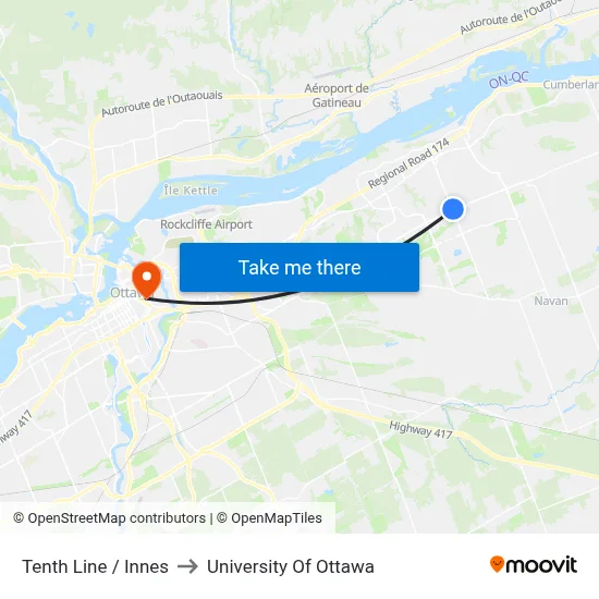 Tenth Line / Innes to University Of Ottawa map