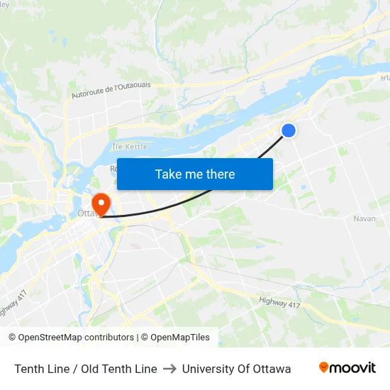 Tenth Line / Old Tenth Line to University Of Ottawa map