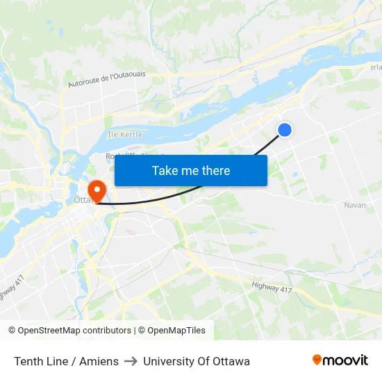 Tenth Line / Amiens to University Of Ottawa map