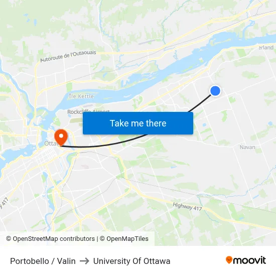 Portobello / Valin to University Of Ottawa map
