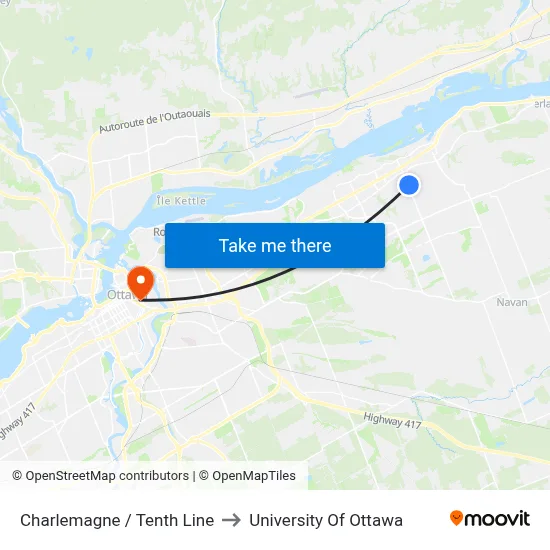 Charlemagne / Tenth Line to University Of Ottawa map