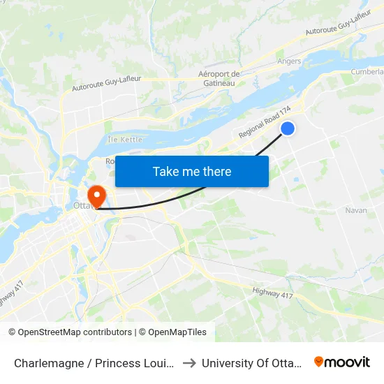 Charlemagne / Princess Louise to University Of Ottawa map