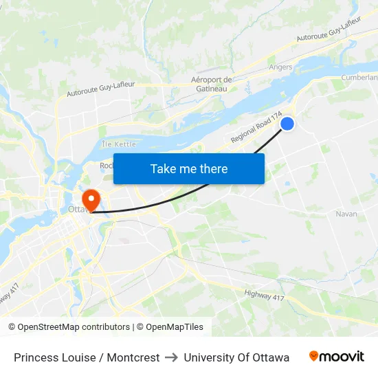 Princess Louise / Montcrest to University Of Ottawa map