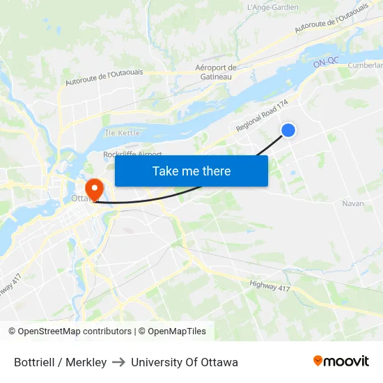 Bottriell / Merkley to University Of Ottawa map