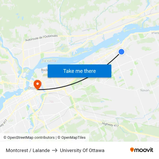 Montcrest / Lalande to University Of Ottawa map