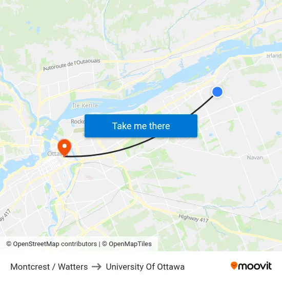 Montcrest / Watters to University Of Ottawa map