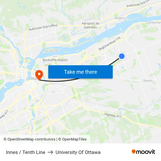 Innes / Tenth Line to University Of Ottawa map