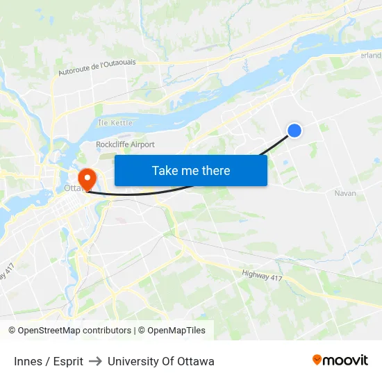 Innes / Esprit to University Of Ottawa map