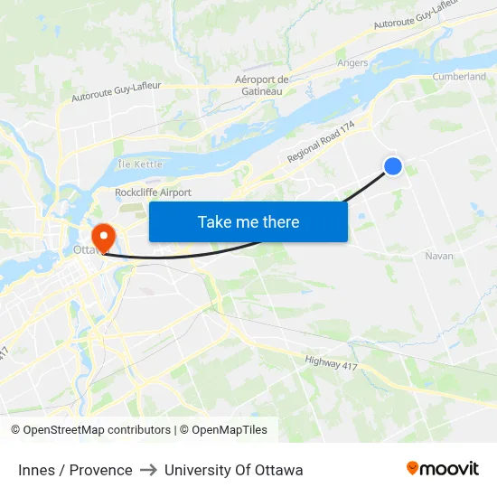 Innes / Provence to University Of Ottawa map