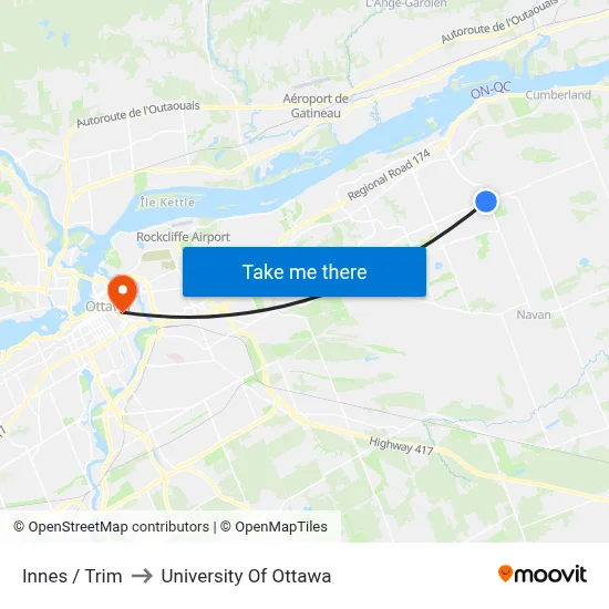 Innes / Trim to University Of Ottawa map