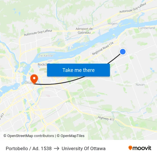 Portobello / Ad. 1538 to University Of Ottawa map