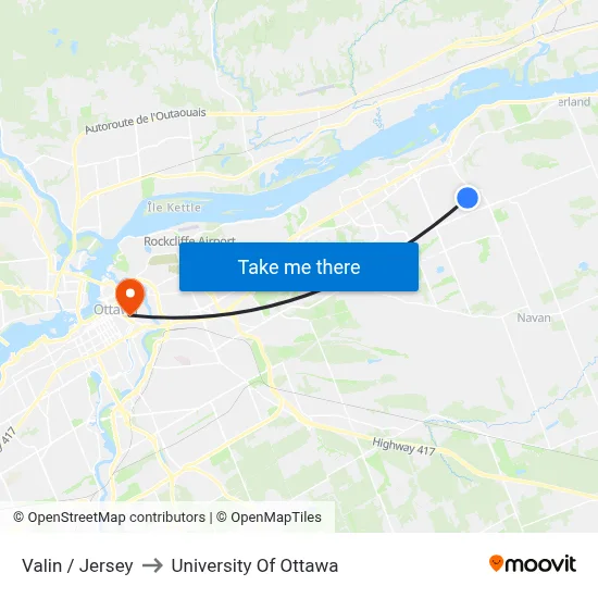 Valin / Jersey to University Of Ottawa map