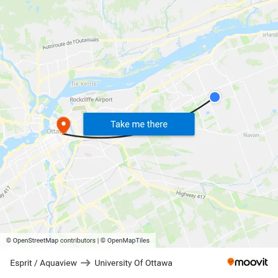 Esprit / Aquaview to University Of Ottawa map