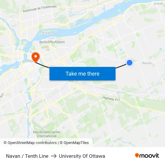 Navan / Tenth Line to University Of Ottawa map