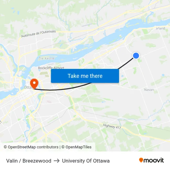 Valin / Breezewood to University Of Ottawa map