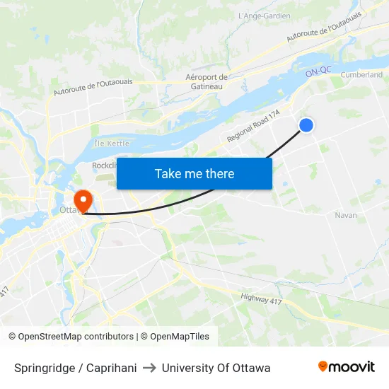 Springridge / Caprihani to University Of Ottawa map