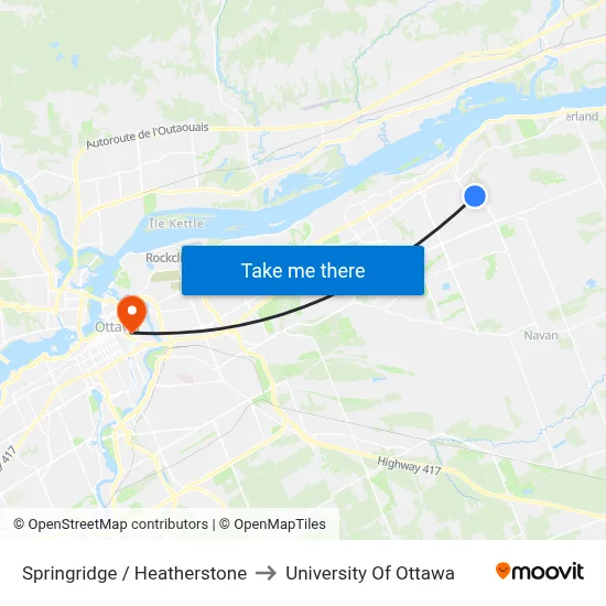 Springridge / Heatherstone to University Of Ottawa map
