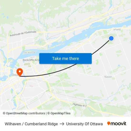 Wilhaven / Cumberland Ridge to University Of Ottawa map