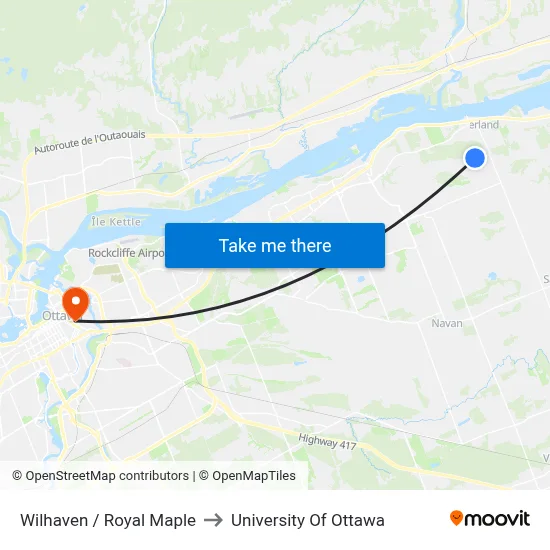 Wilhaven / Royal Maple to University Of Ottawa map