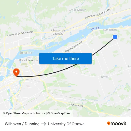 Wilhaven / Dunning to University Of Ottawa map