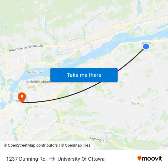 1237 Dunning Rd. to University Of Ottawa map