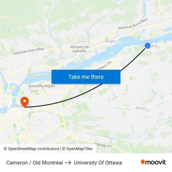 Cameron / Old Montréal to University Of Ottawa map