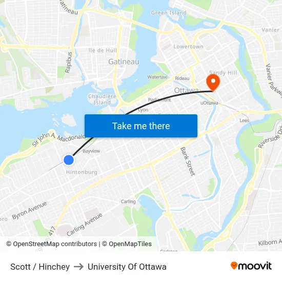 Scott / Hinchey to University Of Ottawa map