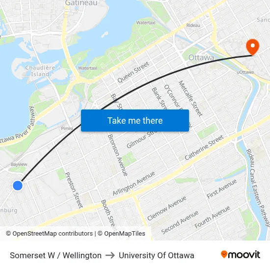 Somerset W / Wellington to University Of Ottawa map