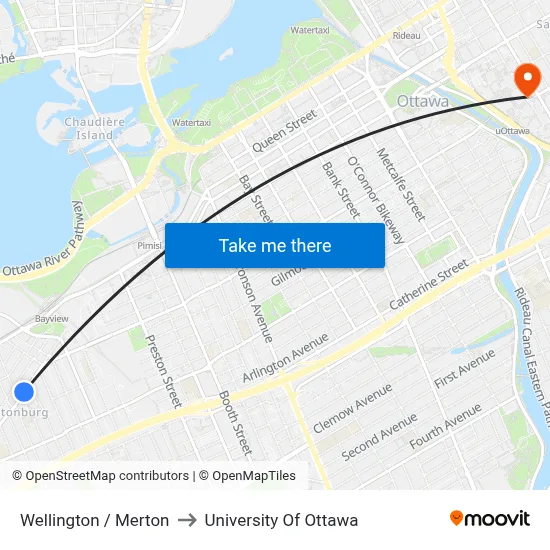 Wellington / Merton to University Of Ottawa map