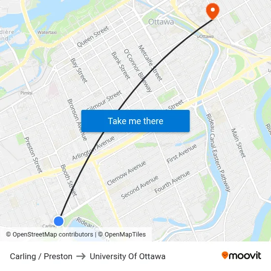 Carling / Preston to University Of Ottawa map