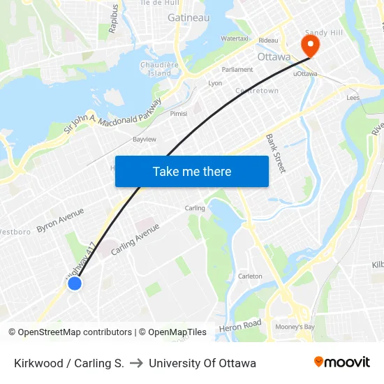 Kirkwood / Carling S. to University Of Ottawa map