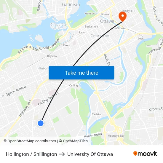 Hollington / Shillington to University Of Ottawa map