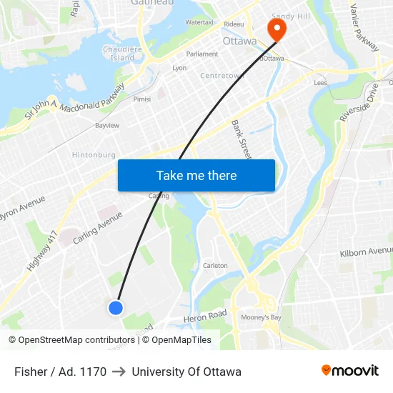 Fisher / Ad. 1170 to University Of Ottawa map