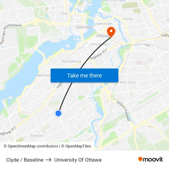 Clyde / Baseline to University Of Ottawa map