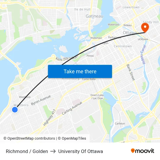 Richmond / Golden to University Of Ottawa map