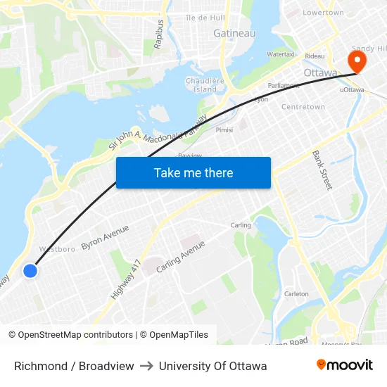 Richmond / Broadview to University Of Ottawa map